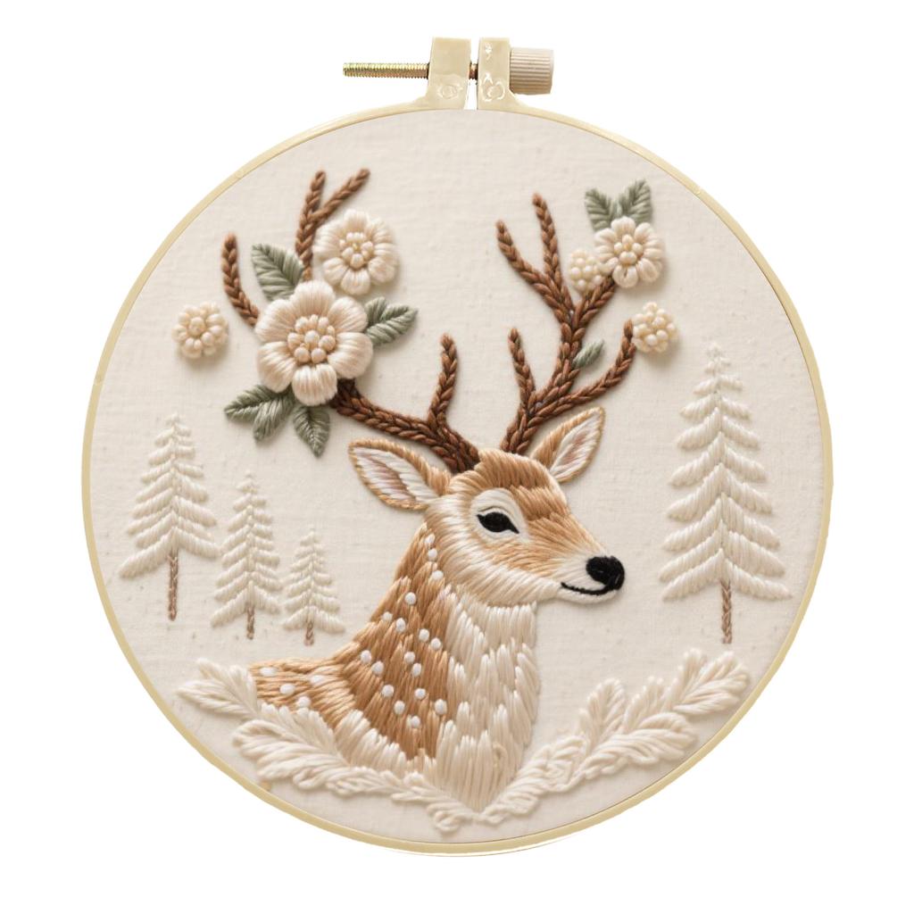 1 набор Набор для вышивания «Снежный лес и олень» DIY включает инструменты и учебники по стежкам, подходит для начинающих, и представляет собой набор материалов для вышивания по ткани.