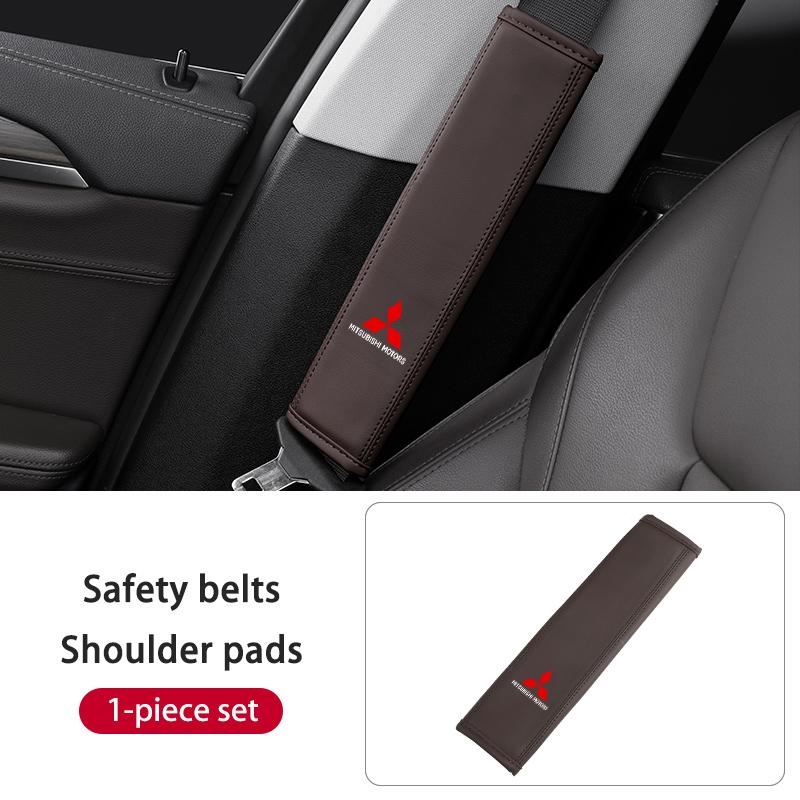 xkhr10 Leather Car Seat Belt Protector Pad Shoulder Strap Cover Interior Accessories For Mitsubishi Outlander Lancer L200 ASX Pajero