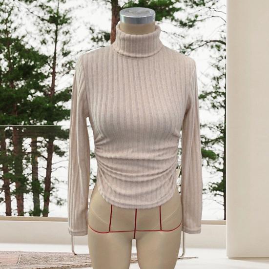 Женские вязаные топы с высоким воротником, с длинным рукавом, однотонный свитер, облегающий крой, топы с рубчатым низом, зимний трикотаж