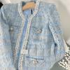 Осенний Блейзер Женский Маленький Тканый Твидовый Нежный и Элегантный Короткий Стеганый Клетчатый Пиджак Женский Офисный Кардиган Верхняя Одежда