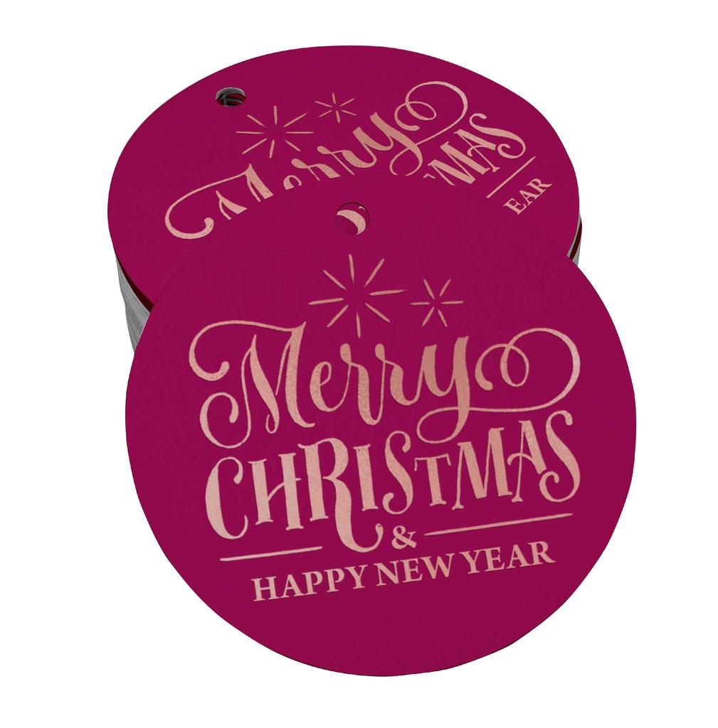 Inkdotpot Pack Of 100 Real Gold Foil Paper Tags Merry Christmas & Happy New Year Text Favor Hang