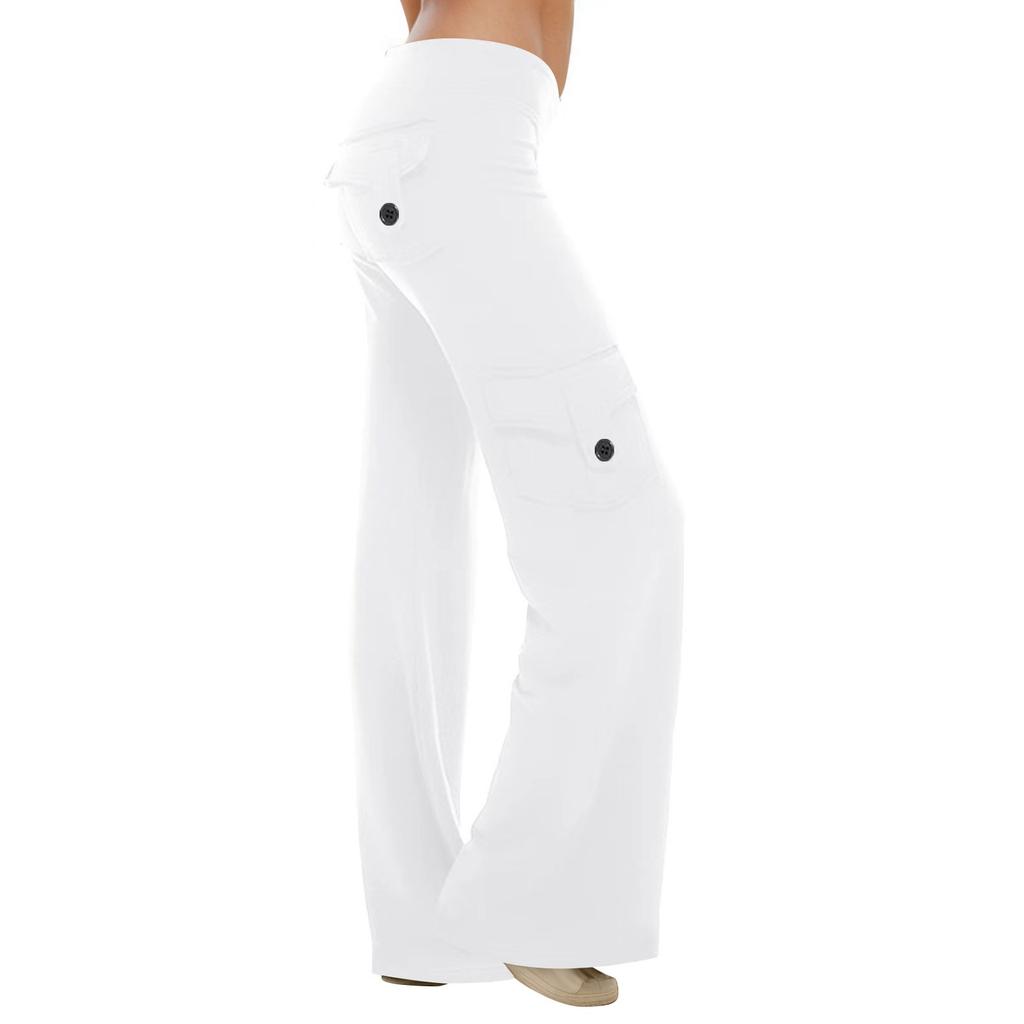 Женские модные однотонные брюки для йоги с эластичной талией и множеством карманов, повседневные брюки