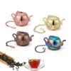 Metal Tea Strainer Teapot Shape Loose Tea Stainless Steel Infuser Leaf Tea Maker Strainer Chain Drip Tray Herbal Spice Filter
