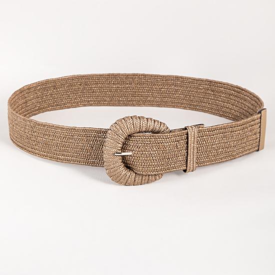 Women Belt Elastic Straw Woven Wide Belt Solid Color Dress Jeans Boho Stretchy Ladies Casual Belt Clothing Accessory