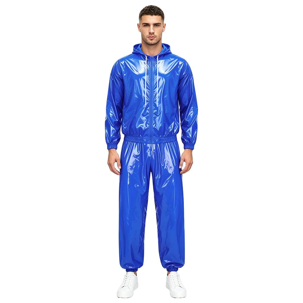 Men’s Outdoor Waterproof Suit Hooded Windbreaker Jacket Front Zipper and Sweatpants for Trail Fishing Workout Exercise
