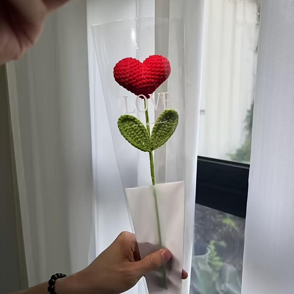 2/5 шт. Букет из вязаных крючком сердец ручной работы, Любовные цветы из пряжи с зелеными стеблями, для Дня святого Валентина, Дня матери, подарков на день рождения