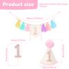 3Pcs Baby First Birthday Party Decorations Chair Banner 1st Birthday Crown Cake Topper 1st Birthday Banner Decor Pink Blue