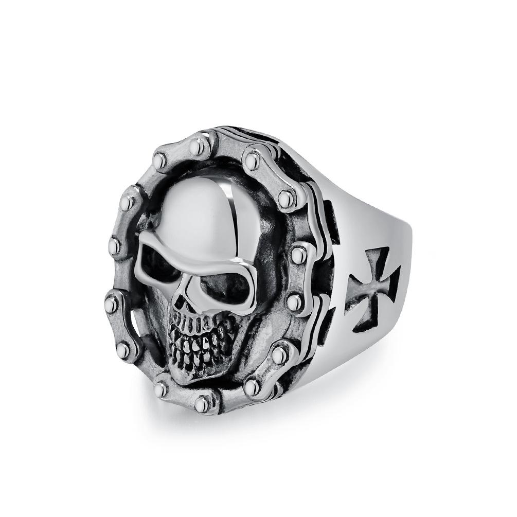 Retro Domineering Hiphop Biker Chain Skull Ring for Men Personalised Birthday Finger Ring Black Punk Street Wear Jewellery Accessories