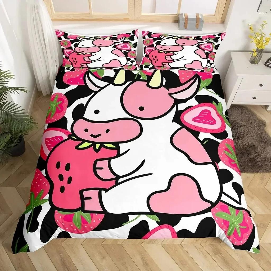 Top Milk Cow Duvet Cover King Queen Size Cute Cartoon Cows Bedding Set For Kids Farmhouse Rustic Animal Polyester Quilt Cover