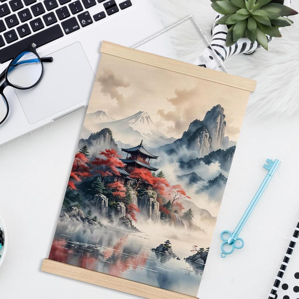 RYVJU Traditional Japanese Temple Wall Art Poster Hanger Frame, Japanese Room Decor, Asian Spiritual Nature Landscape Wall Decor Canvas Prints for