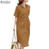 Women Turn Down Collar Short Sleeve Casual Shirt Dress