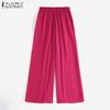 ZANZEA Spring Women Wide Leg Pants Elastic High Waist Long Trousers