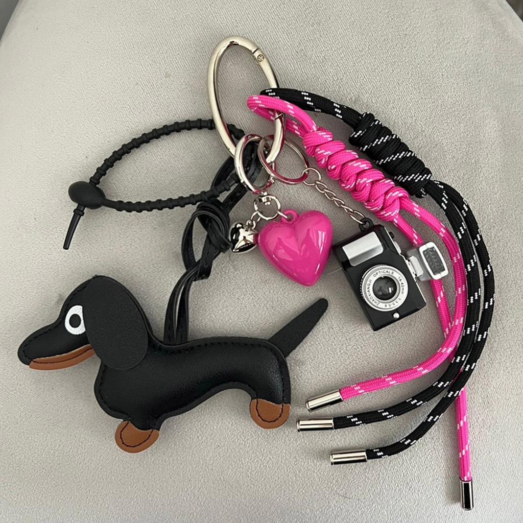 Stylish Dachshund Pendant with Soft Rope Tassels Key Holder Fashion Charm PU Texture Perfect for Bags or Car Decoration