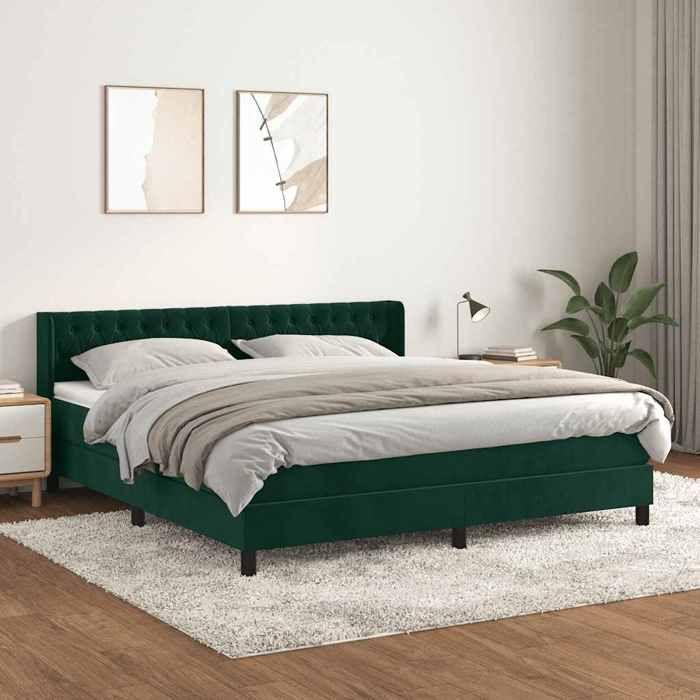 Sommier à lattes et matelas - Maison Exclusive - Velours vert foncé - 160x200cm - Tête de lit réglable