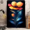 [2D Flat] 1pc  Retro Floral Metal Wall Art - Vibrant Colorful Flower Paintings, Waterproof & Sunscreen, 30.48x20.32cm Vintage Ti