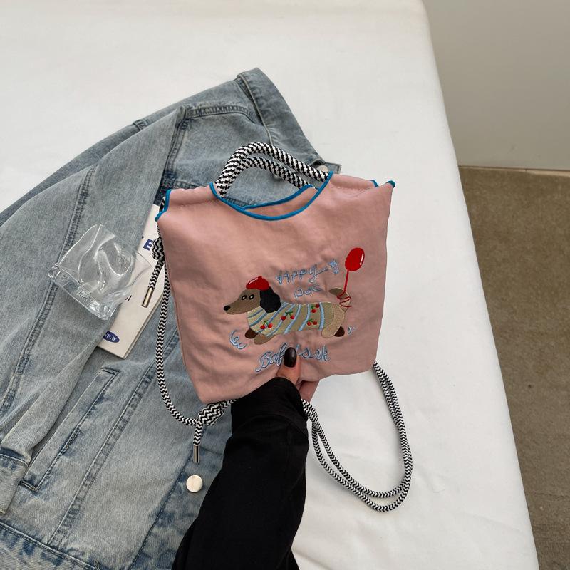 Stylish Dachshund Embroidered Nylon Crossbody Bag for Women - Autumn/Winter 2024 Collection