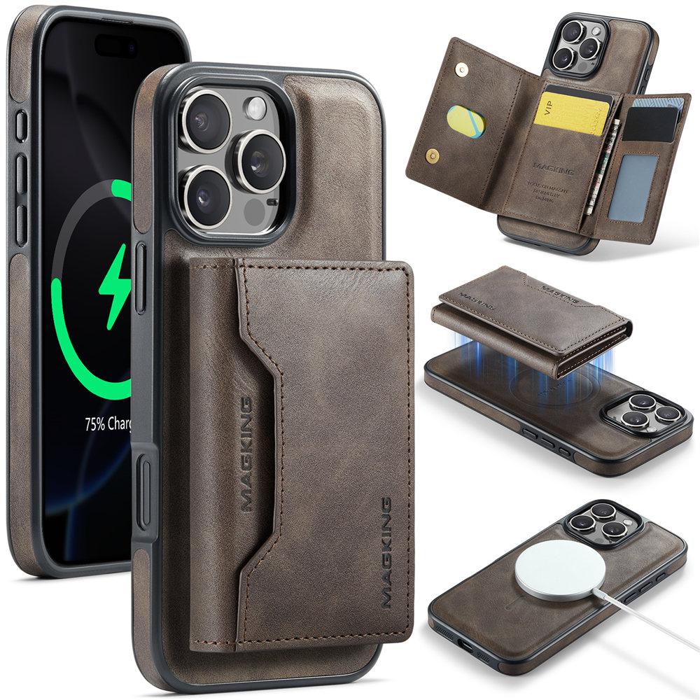 For Magsafe Wireless Charge Case For iPhone 16 E 15 14 Plus 13 12 Pro Max 2 In 1 Detachable Cards Leather Wallet Cover