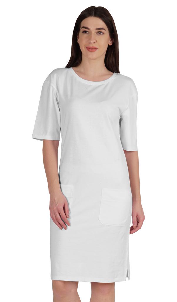 Inkmeso Женское платье-футболка с рукавами по локоть, стандартного кроя, с передними карманами