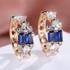 Fashionable Champagne Gold Rectangular All White Diamond Water Drop Love Earrings Exquisite Women's Fashion Earrings