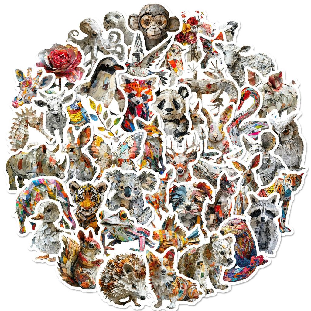 50 New Products Newspaper Sculpture Animals Retro Graffiti Stickers DIY Hand Note Decoration Refrigerator Notebook Stickers