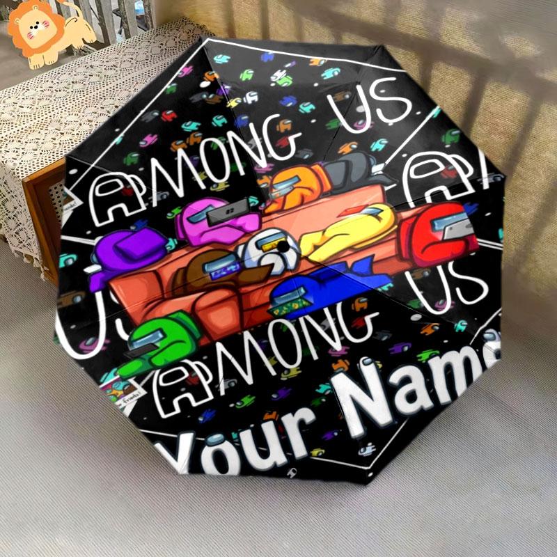 1 PC Automatic Folding Umbrella - Among Us Custom Name Pattern, Portable & Foldable Design with 8 Ribs, Christmas Birthday Gifts