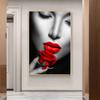Красные губы и розы Женский портрет Настенная живопись маслом Эстамп Гостиная