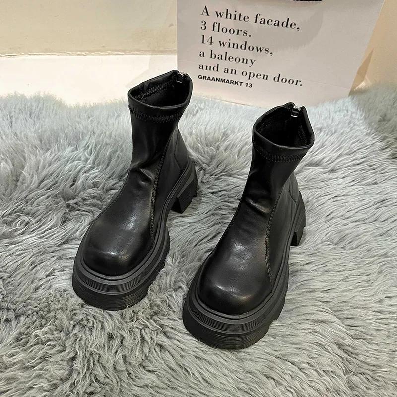 Женские ботильоны на платформе, модные женские ботильоны с толстой подошвой и круглым носком, короткие ботинки, зимние мотоциклетные ботинки Bottine