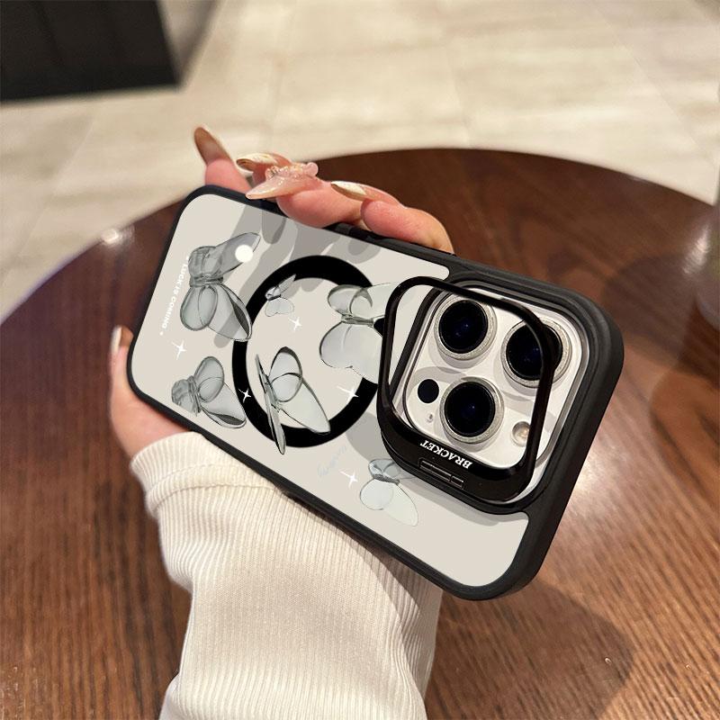 Advanced Butterfly Acrylic hard shell For iPhone16pro 15ProMax 11 12 13pro 14 Plus Multi functional lens phone holder phone case