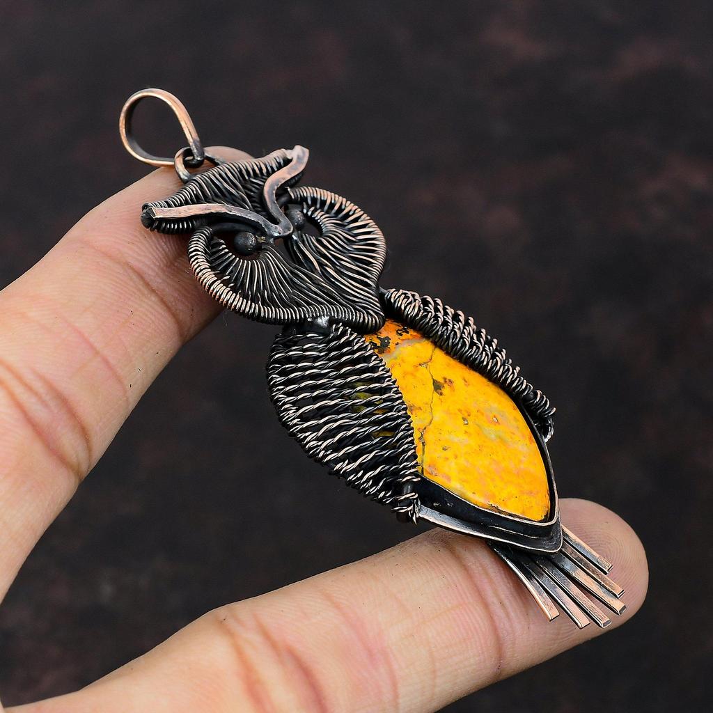 Кулон из яшмы «Шмель» Кулон, оплетенный медной проволокой Кулон с драгоценным камнем Украшения из меди ручной работы Кулон «Сова» Подарок для нее Кулон в уникальном стиле