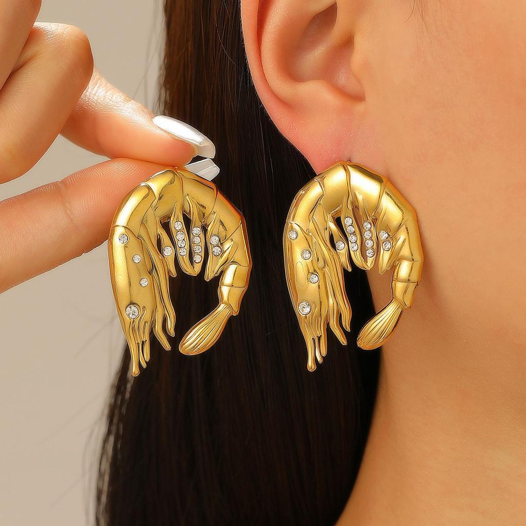 DIGADAGU Luxury Shrimp Butterfly Simulation Stud Earrings Stainless Steel Exaggerated Earrings Women's Jewelry Party Accessories
