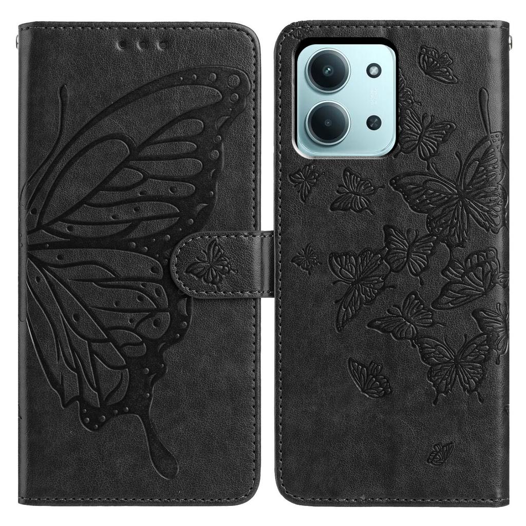 Для Xiaomi Redmi 15C 5G (США) (173мм)/15C 4G (США) (173мм) Чехол Кошелек с тиснением Бабочка Подставка из ПУ кожи Флип-чехол для телефона с ремешком