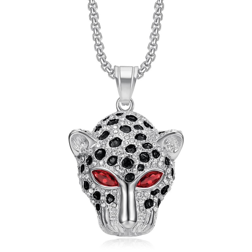 Cubic Zirconia Leopard Head Pendant Stainless Steel Necklace For Men Hip-hop Trendy Jewelry Gift