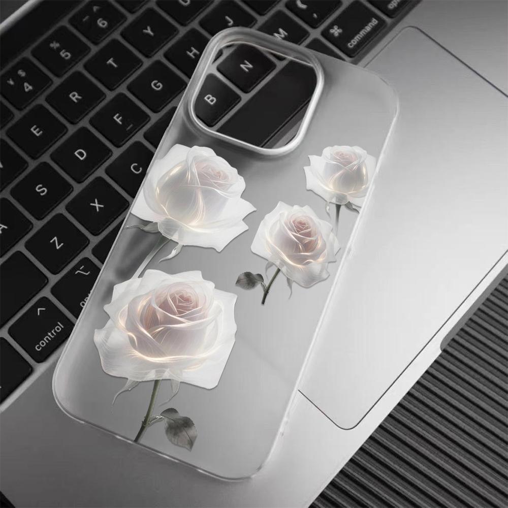 Чехол для телефона с цветком белой розы для iPhone 17 16 15 14 Plus 13 12 11 Pro MAX 17 Air Ударопрочный Мягкий Силиконовый Чехол для Телефона