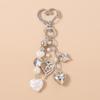 Cute Bowknot Love Heart Keychain Women Girl Pearl Beaded Key Ring Pendants for Handbag Decor DIY Handmade Key Chain Gift