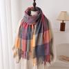 Colorful Contrasting Color Plaid Autumn And Winter Warm Scarf Women'S Shawl Fashion Versatile Commuter Fringed Imitation Cashmere Scarf