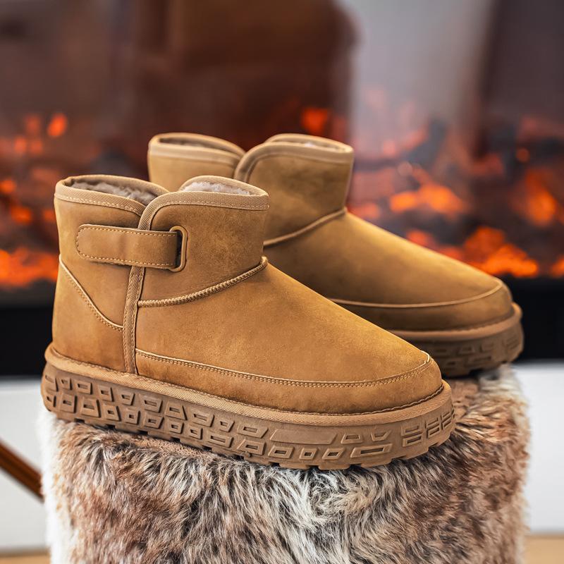 Мужские мягкие эластичные зимние кожаные коровьи теплые холодные утепленные сноубутсы толстая подошва нескользящие износостойкие уличные для отдыха спортивные хлопковые ботинки