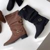 Melting Brown Women Casual Slouch Belt Boots 2 Colors