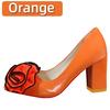 Aphixta Оранжевые Большие Розы Цветы 7см Квадратный Каблук Туфли Женская Обувь Студенты И Взрослые Острый Носок Супер Большой Размер 30-50