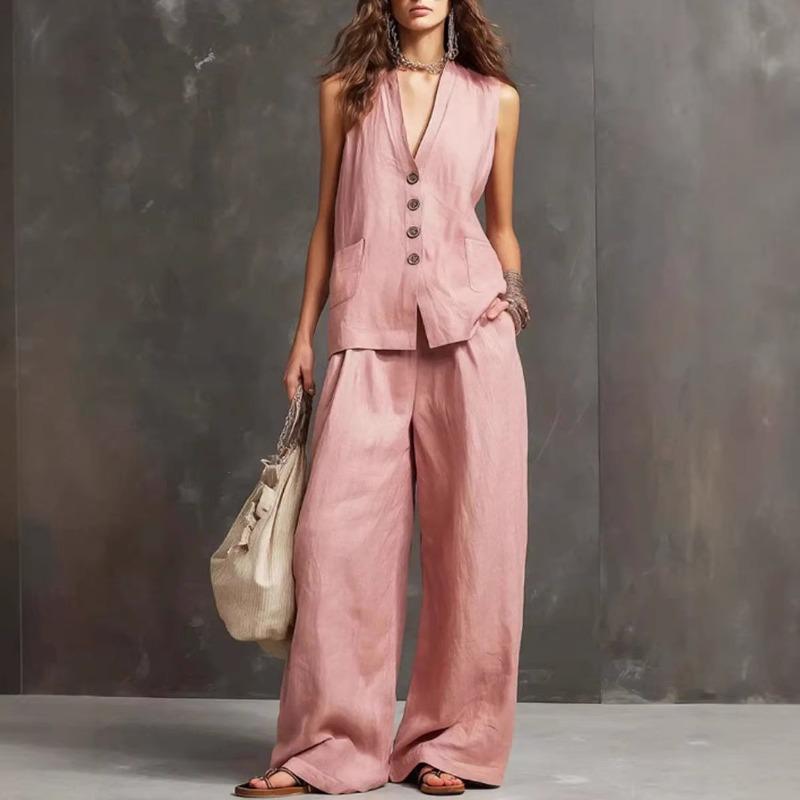 MGHR Women's Fashion Summer Spring Casual Sleeveless V Neck Pants Suits