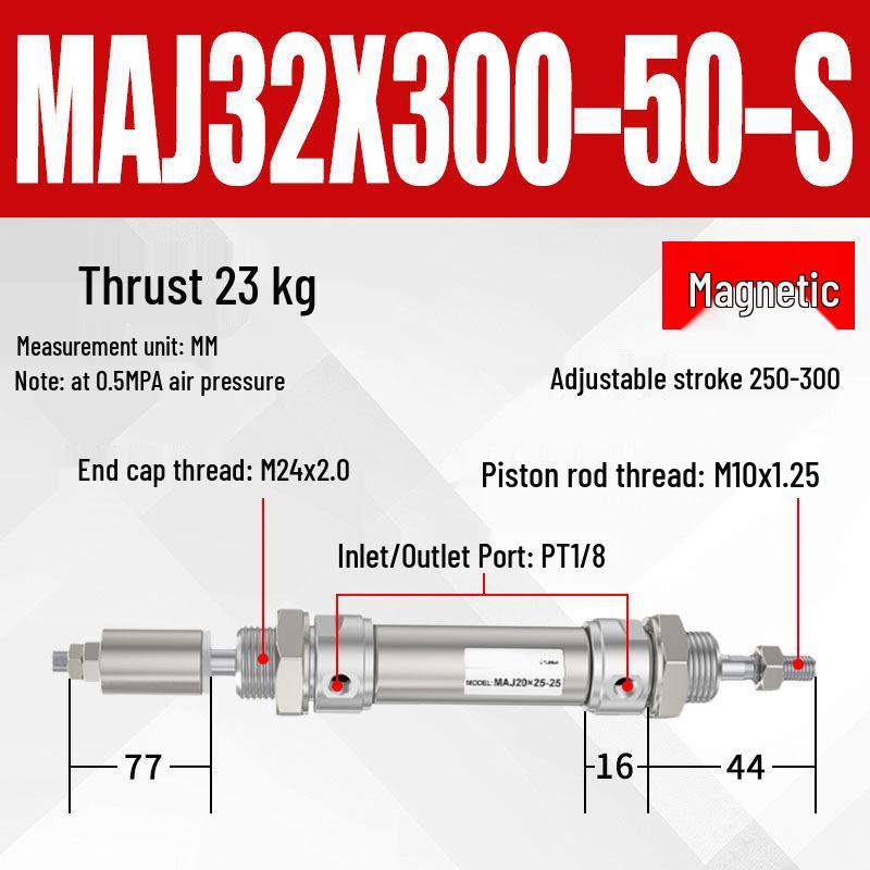 Adjustable Stroke Mini Stainless Steel Pneumatic Cylinder (maj16/20/25/32/40X100-25-50sca)