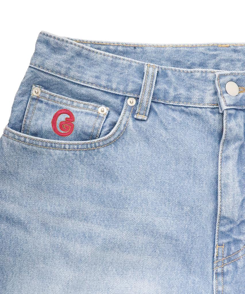1011 GALLERY G Logo Denim Shorts - Light Blue