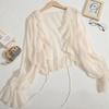 Women's Ruffled Chiffon Cardigan Shawl with Flared Sleeves and Suspender Skirt for Sun Protection - Spring/Summer Wear