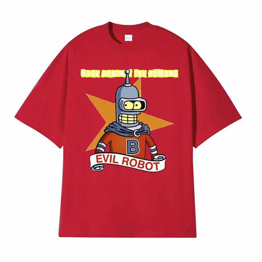 Against The Humans Robot Meme Tshirt Funny Bender Kill All Humans Cartoon T Shirt Men Women Casual High Quality Cotton Tshirt