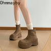 Винтажные женские ботильоны на платформе и толстой подошве, удобные туфли на осень-зиму с круглым носком для платья, короткие ботильоны, увеличивающие рост