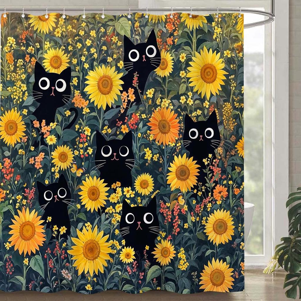 Забавная японская кошка Занавеска для душа Милая Забавная Крутая Кошка Монстр Акула Занавески для душа для ванной Винтажные Океанские волны Аниме Детские