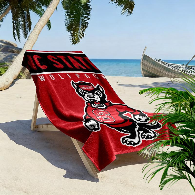 Пляжное полотенце с принтом North Carolina State Wolfpack, Большое, Мягкое, Быстросохнущее, для Пляжа, Кемпинга, Плавания
