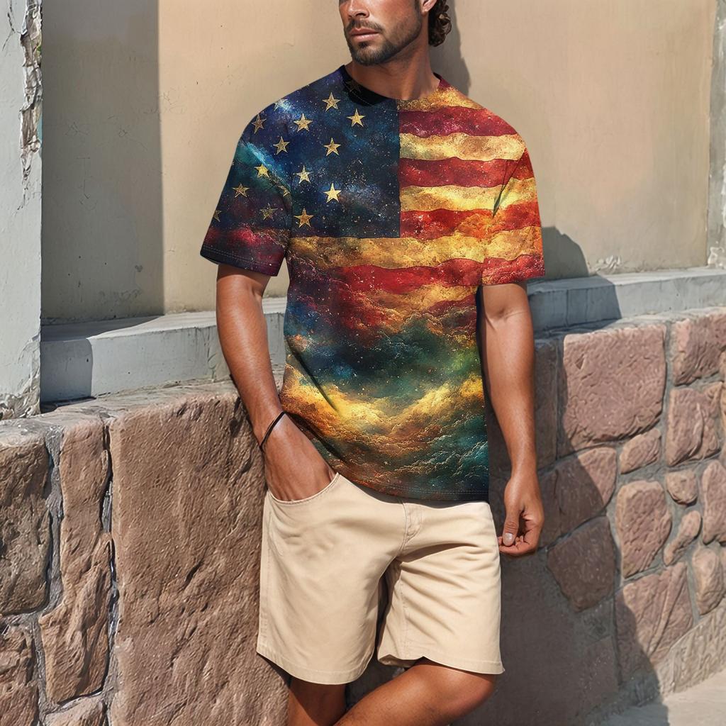 Летняя мужская популярная футболка с круглым вырезом и коротким рукавом с принтом