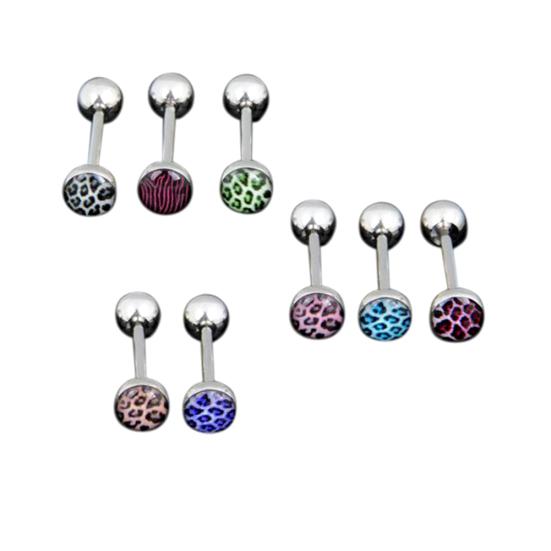 6/10Pcs/Set Women Leopard Print Bar Tongue Lip Navel Ring Body Piercing Jewelry