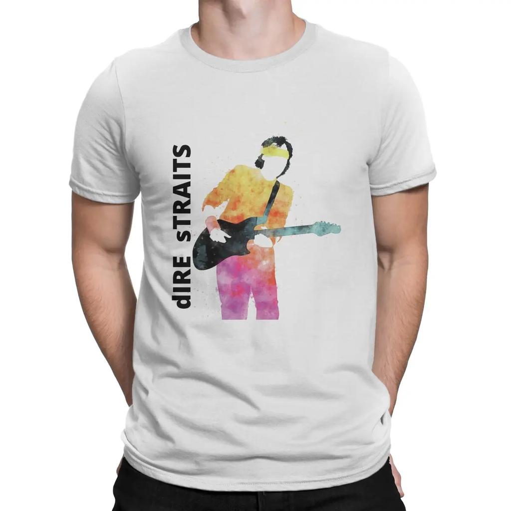 Music T Shirt Men's Cotton Vintage T-Shirt O Neck Dire Straits Band Tees Short Sleeve Tops Graphic