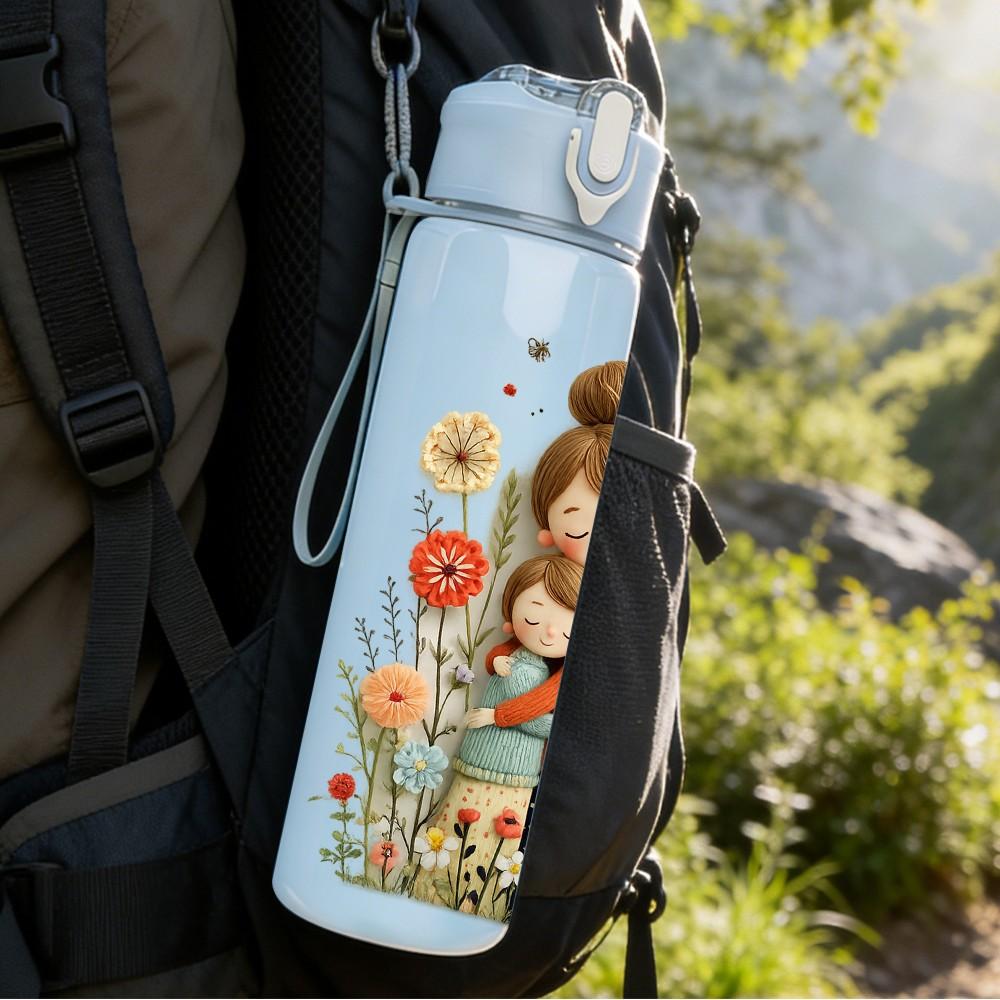 1PC Little Girl Hold Flower Basket Print 750ml Color Plastic Sports Water Bottle Leakproof Flip Straw Lid Suitable for Sports Office Home Use